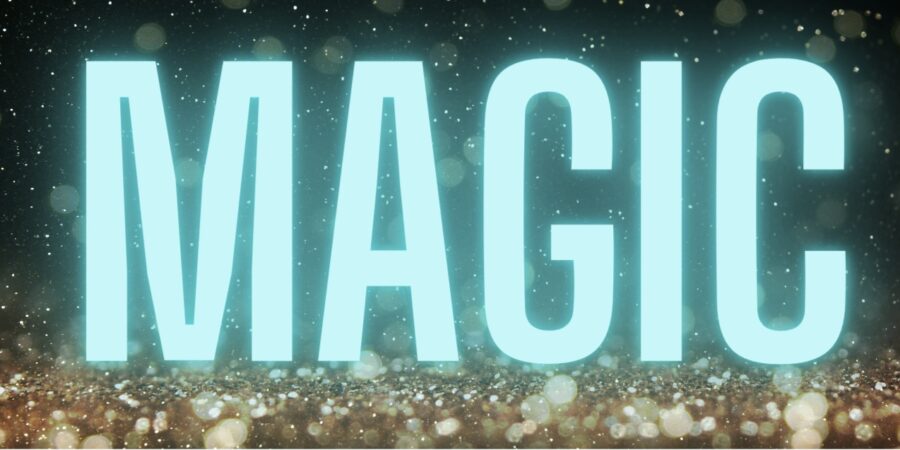 Word: Magic glowing and glitter in background